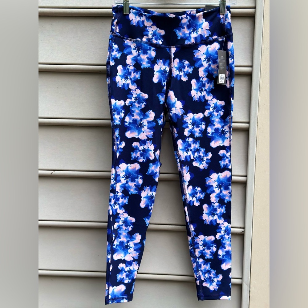 NWT Old Navy Active Go-Dry Mid-Rise Blue Pink Floral Leggings Medium